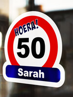 Statische Raamsticker Hoera Sarah - 50 jaar Versiering - Groot