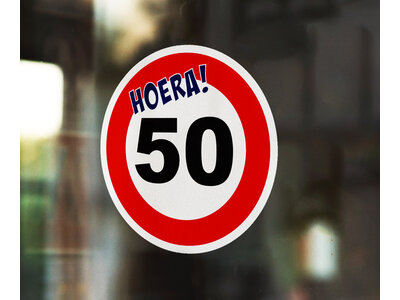 Statische Raamsticker Verkeersbord 50 jaar - ø 25 cm - set van 5 stuks