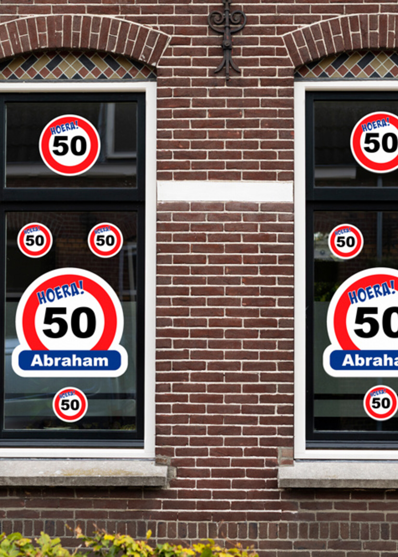 Raamstickers Verkeersbord 50 jaar Versiering - ø 15 cm - set van 5 stuks  - Statisch