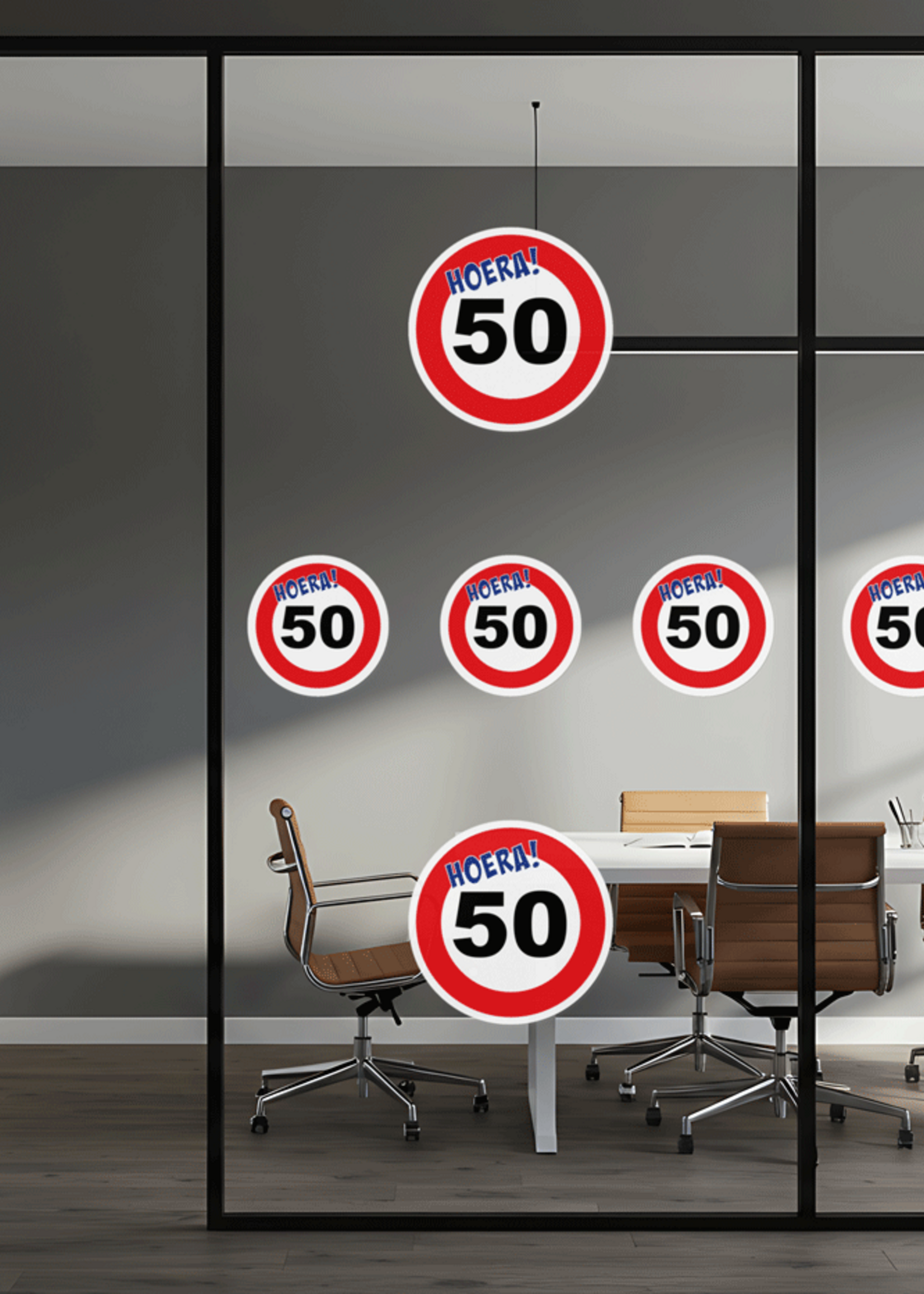 Raamstickers Verkeersbord 50 jaar Versiering - ø 15 cm - set van 5 stuks  - Statisch