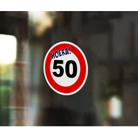Statische Raamsticker Verkeersbord 50 jaar - ø 15 cm - set van 5 stuks
