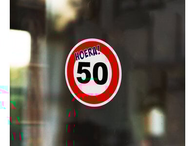 Statische Raamsticker Verkeersbord 50 jaar - ø 15 cm - set van 5 stuks