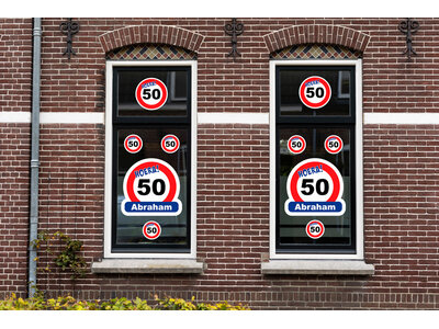 Abraham 50 Jaar Verkeersbord Feestpakket – 6-delige Feestversiering Set