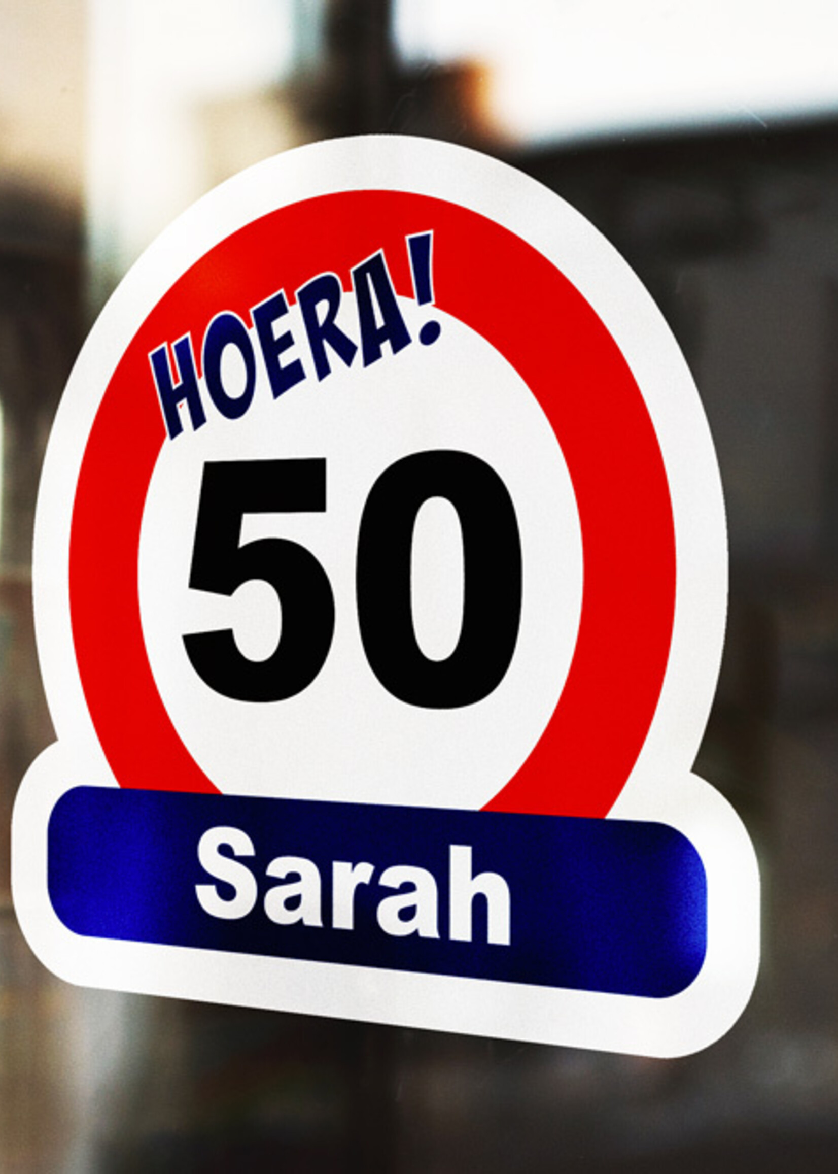 Sarah 50 Jaar Verkeersbord Raamsticker Feestpakket – 6-delig Versiering Set