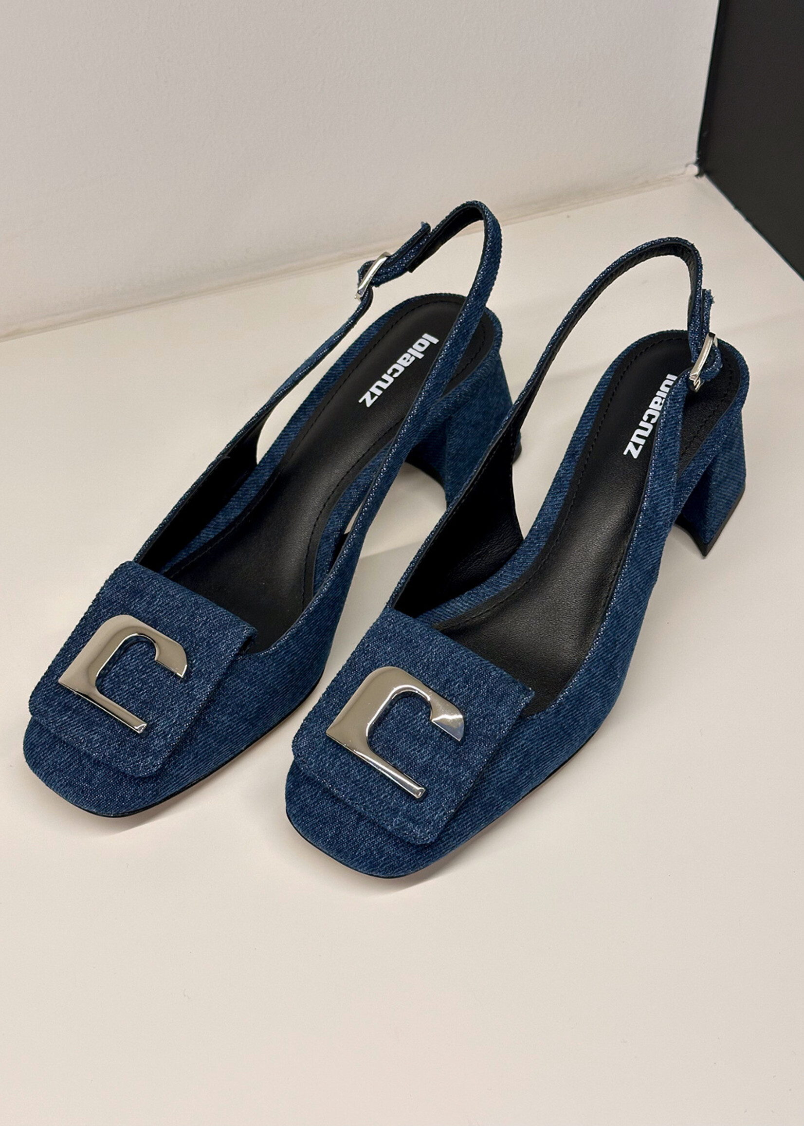 Jeans slingback op blokhak