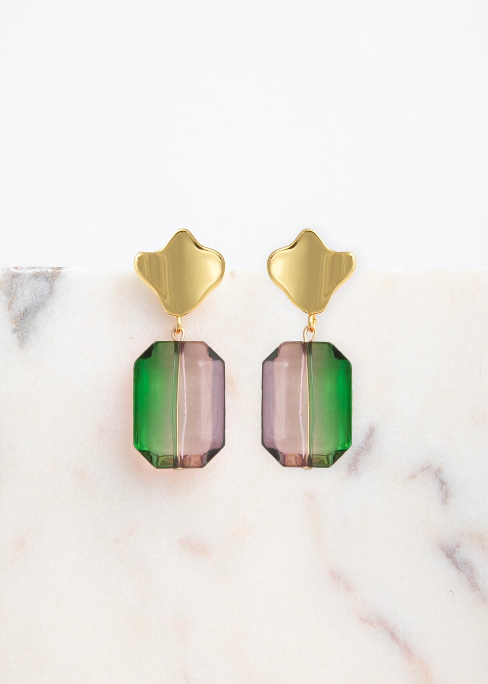 Jasmine Green Mix Gold Earrings