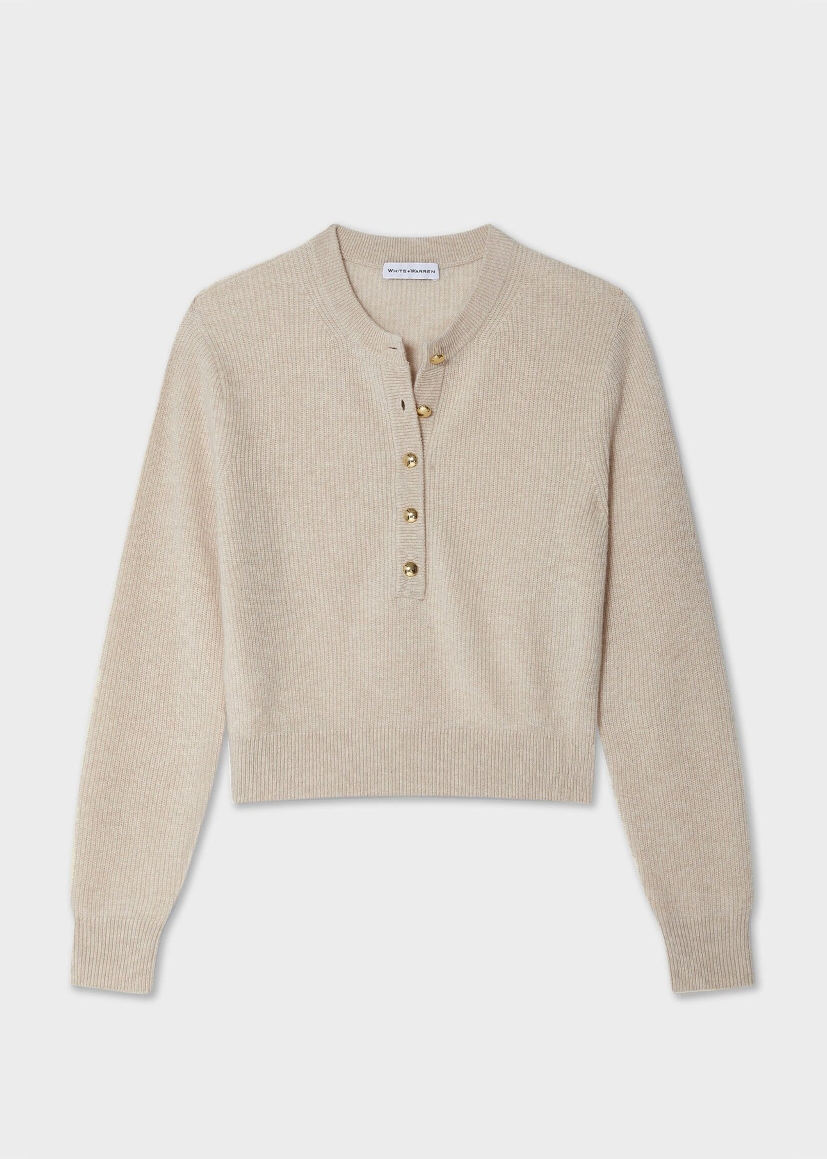 Cashmere Ribbed Gold Button Henley