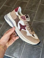 Chunky sneaker met taupe en bordeaux details
