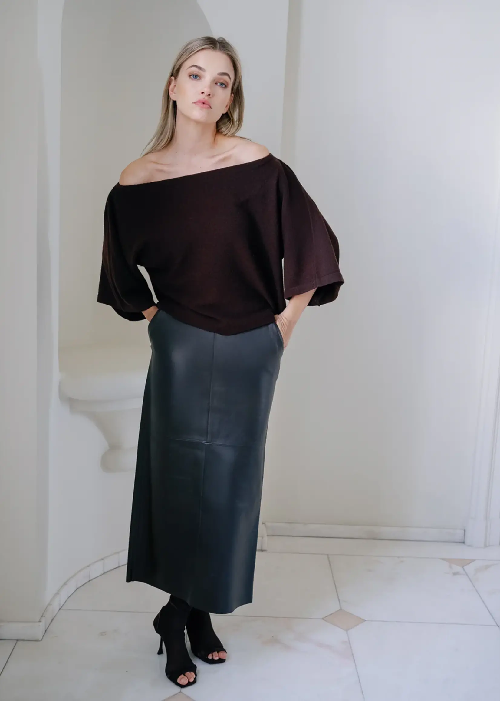 Claire Skirt Leather Chocolat