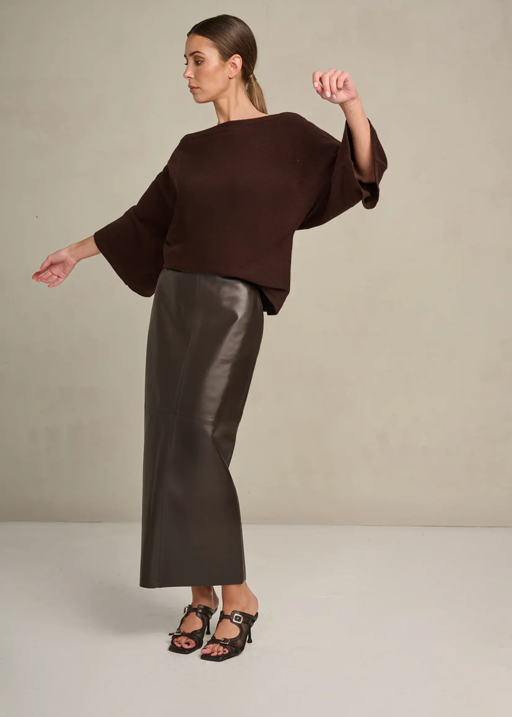 Claire Skirt Leather Chocolat