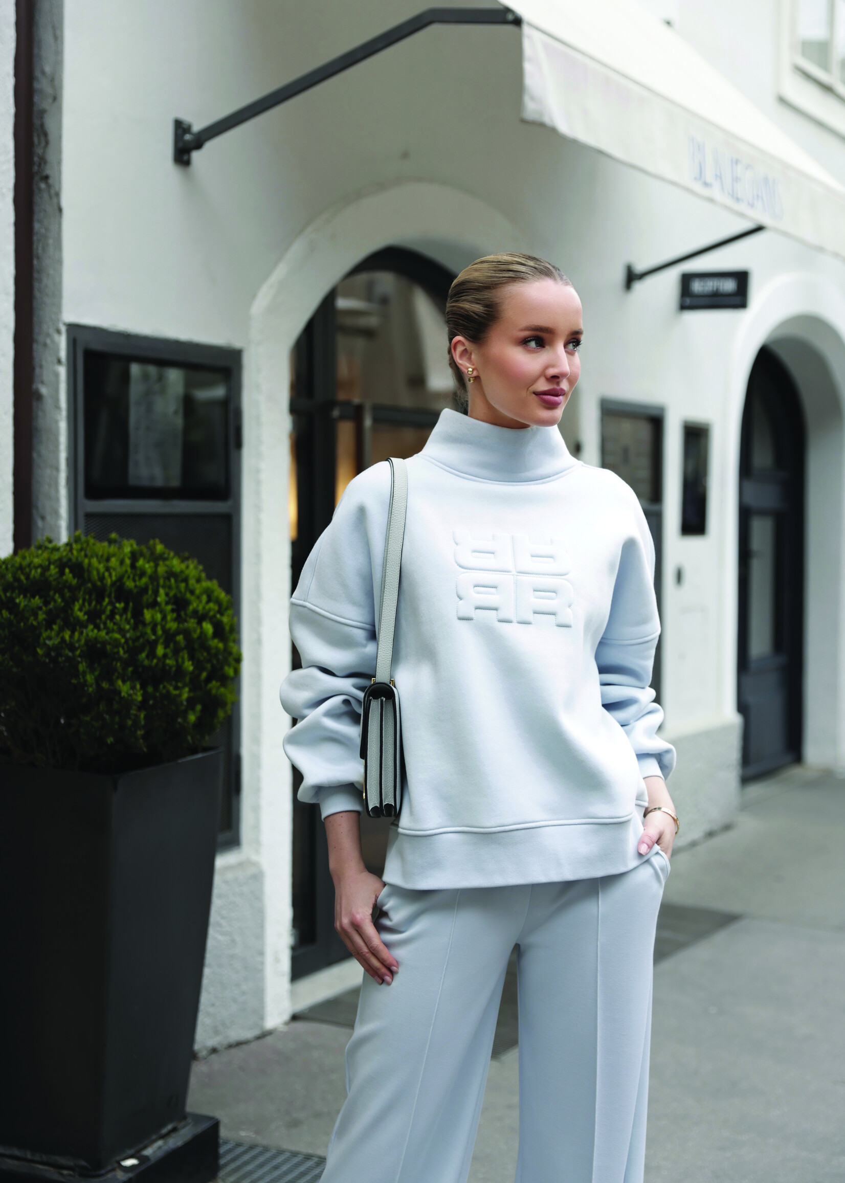 Lichtblauwe Jersey Sweatshirt met opstaand kraagje