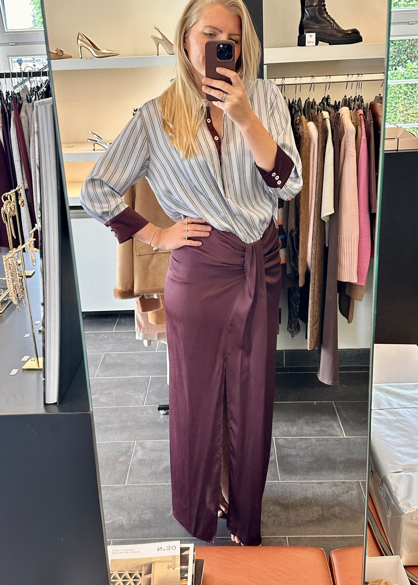 Mia Dress Satin Structure Barolo + Blue