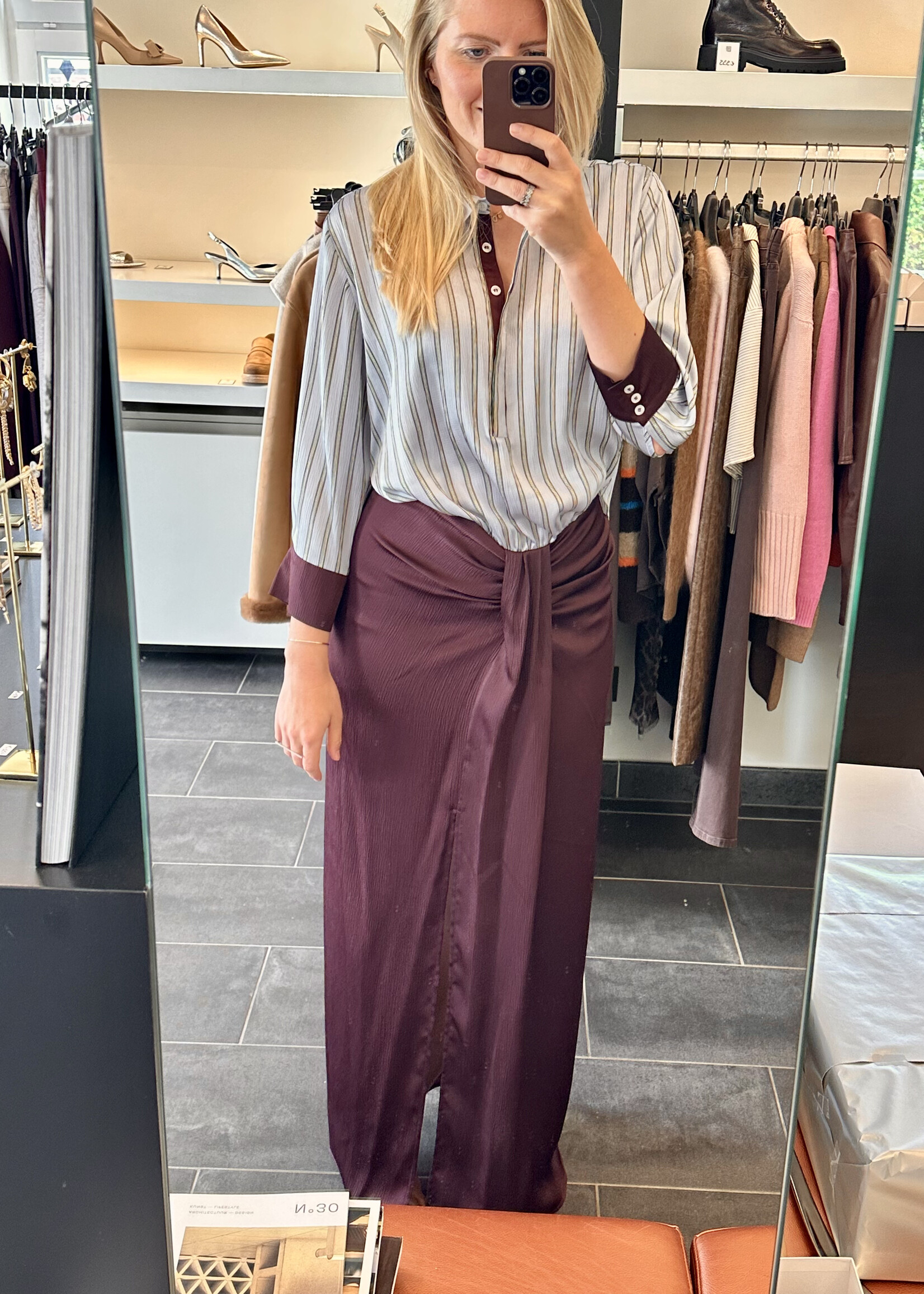 Mia Dress Satin Structure Barolo + Blue