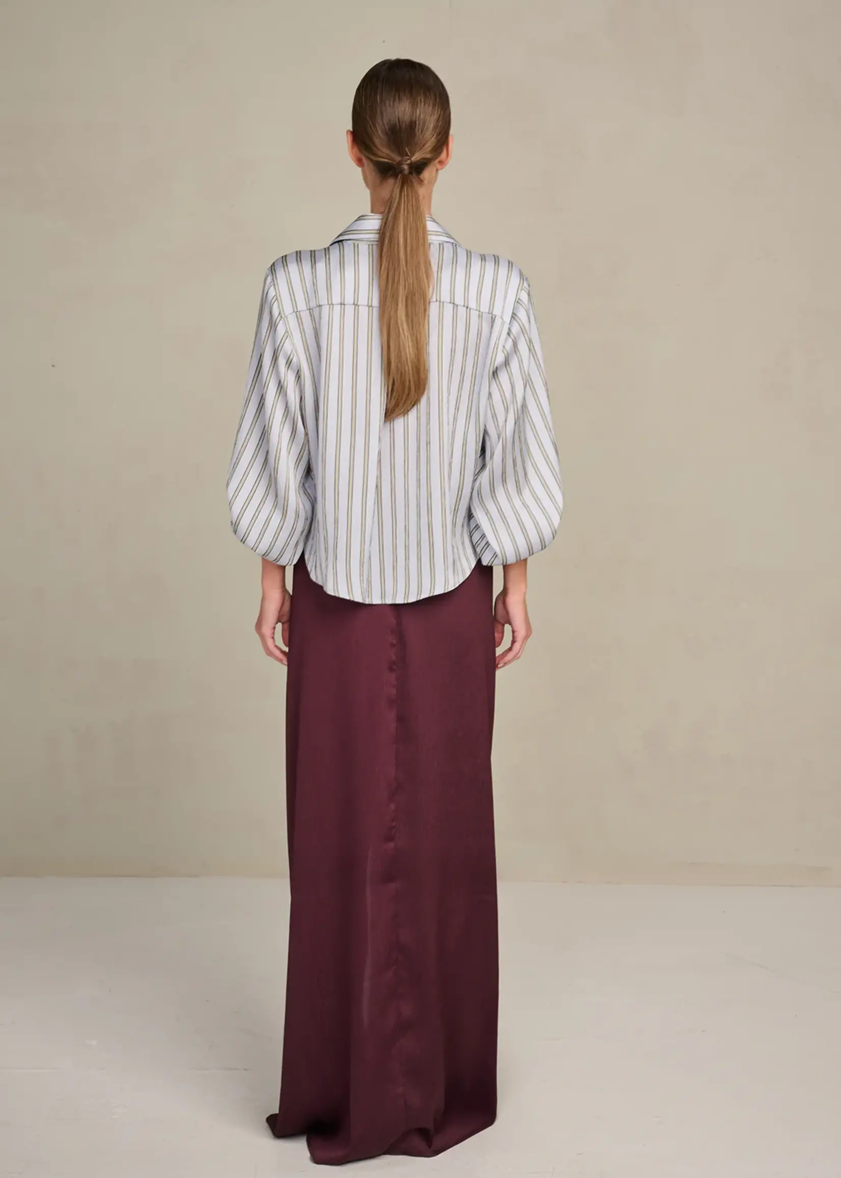 Mia Dress Satin Structure Barolo + Blue