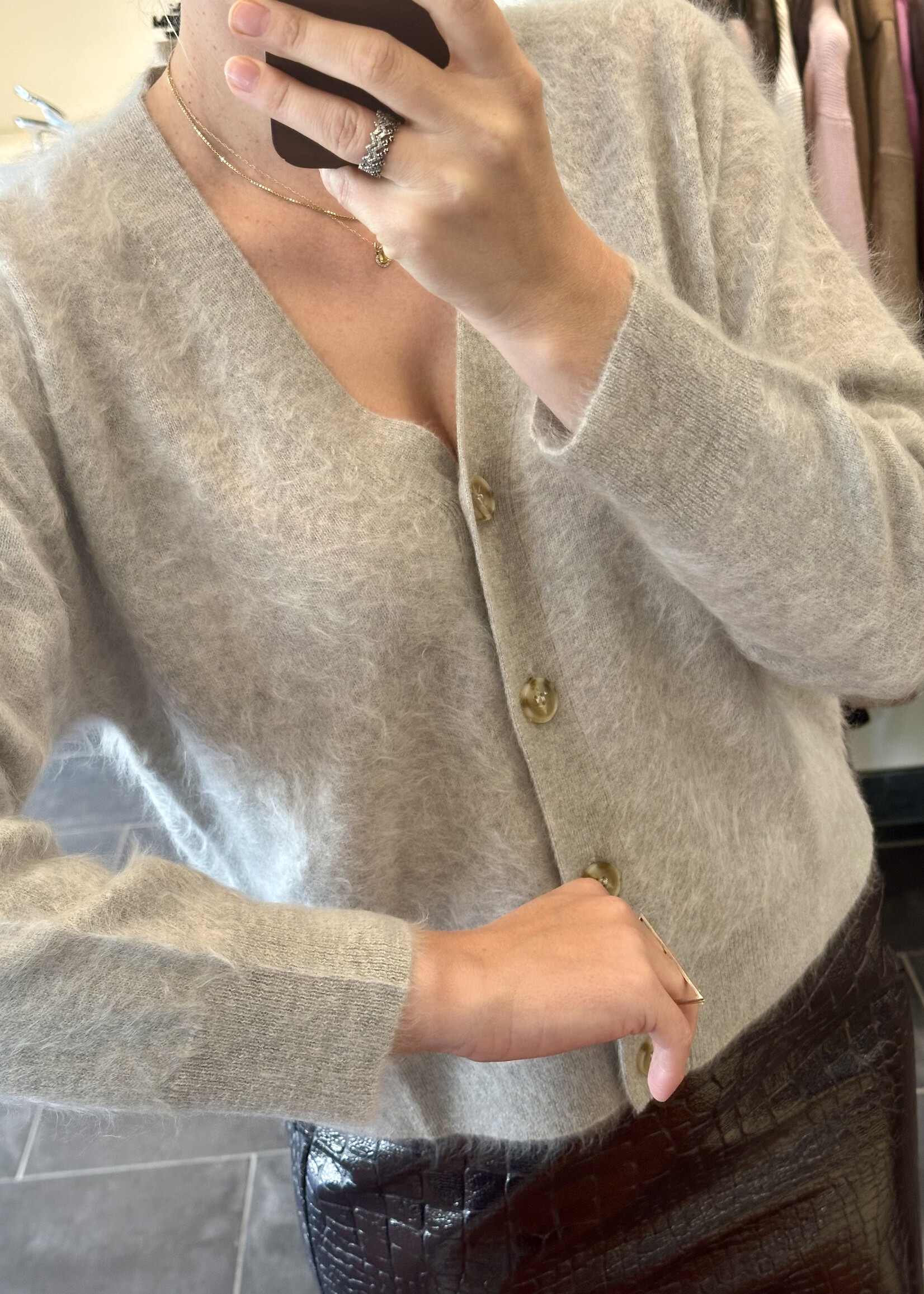 Gloria Cardigan Light Grey Brushed Cashmere