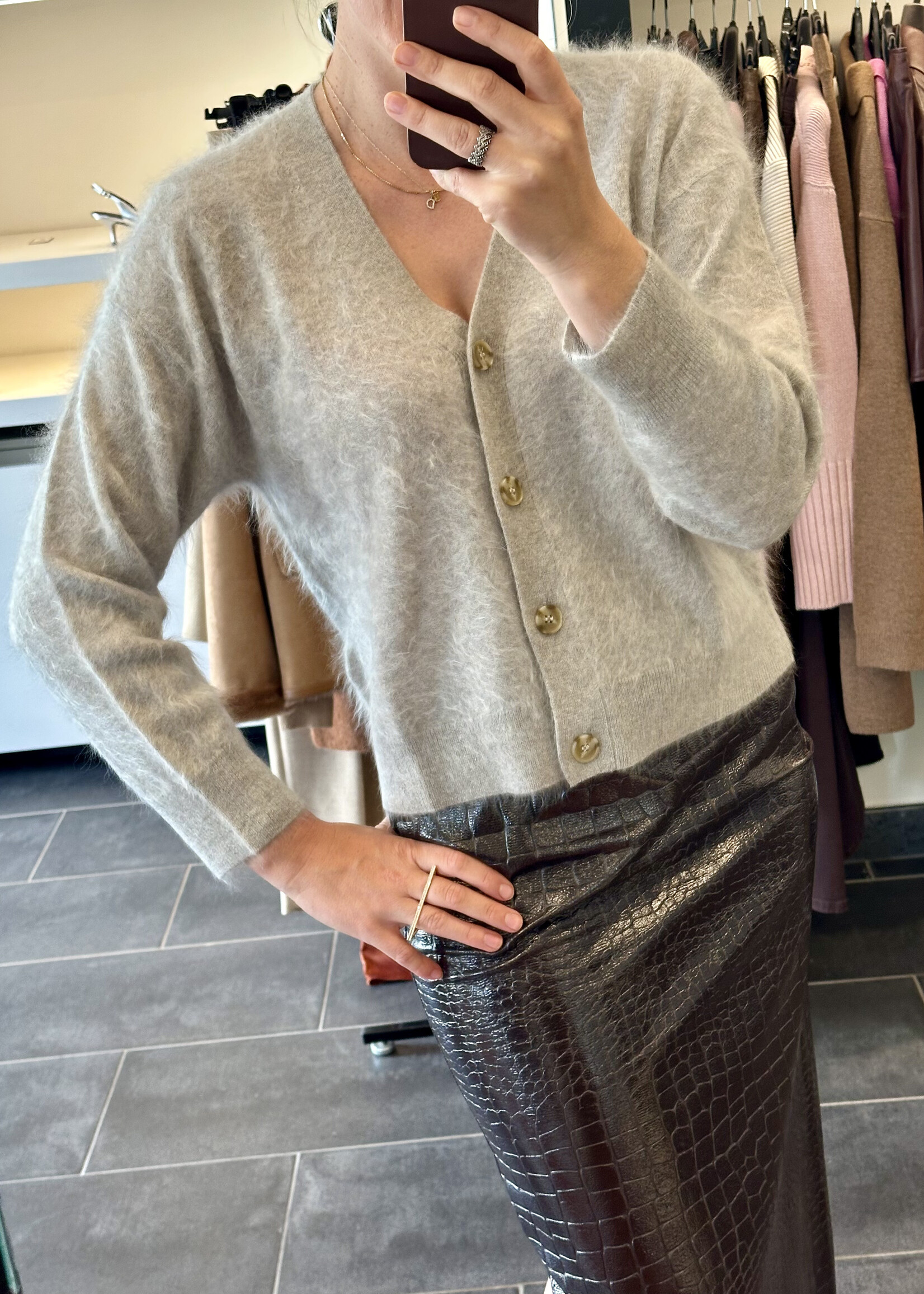 Gloria Cardigan Light Grey Brushed Cashmere