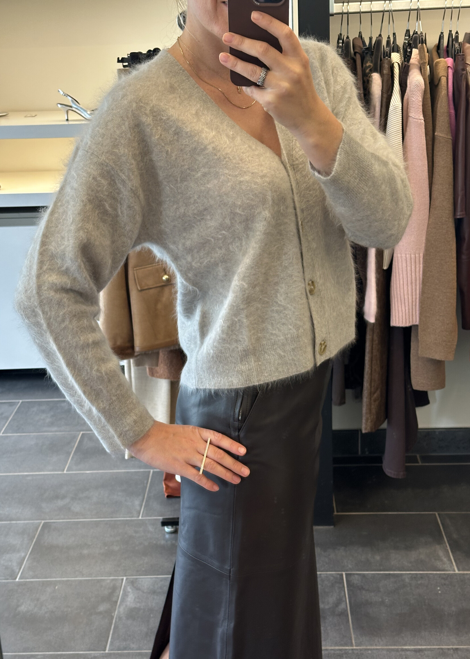 Gloria Cardigan Light Grey Brushed Cashmere