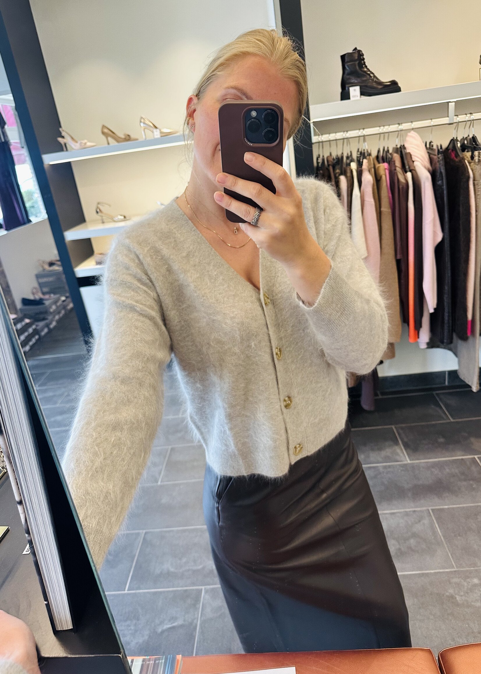 Gloria Cardigan Light Grey Brushed Cashmere