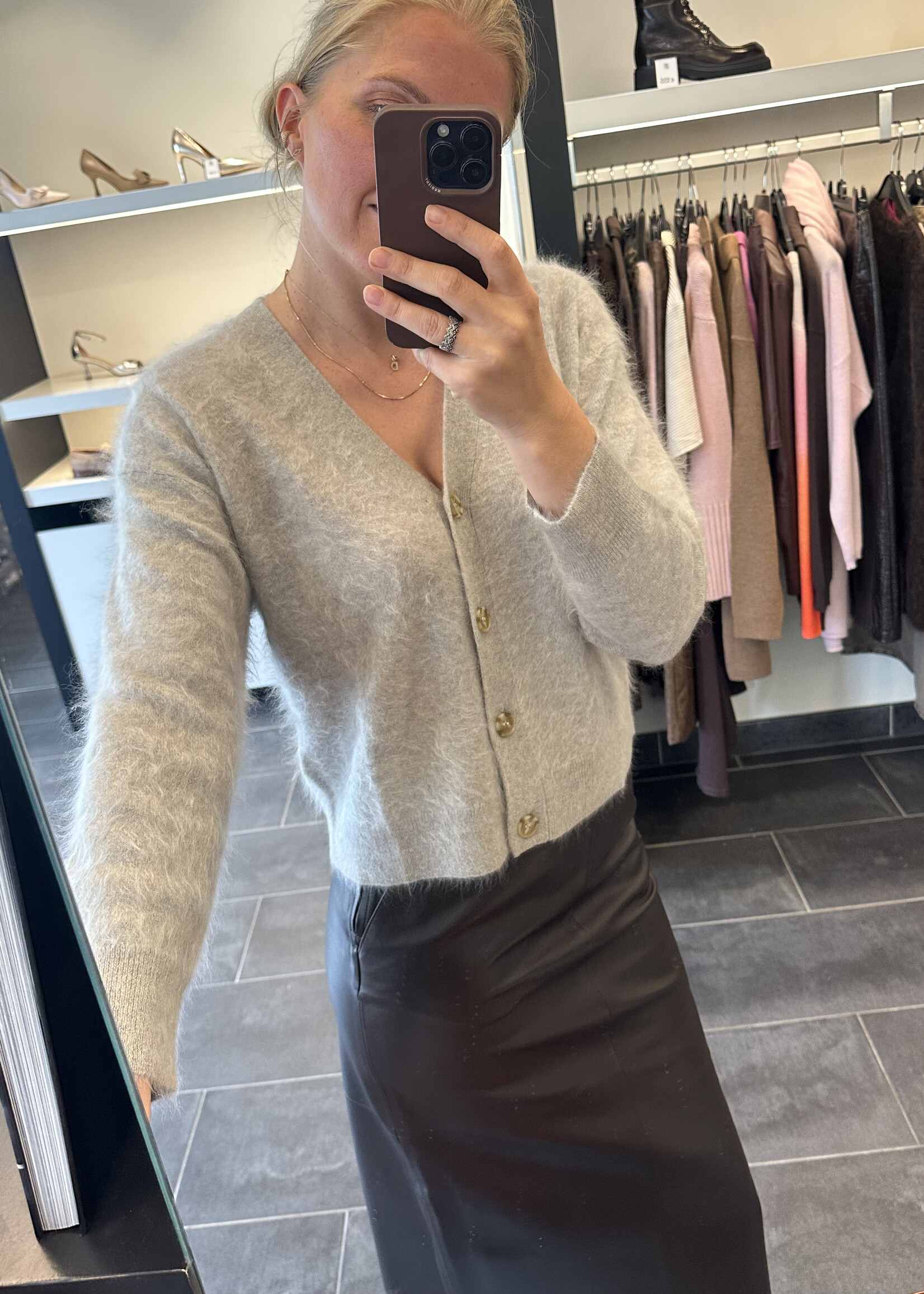 Gloria Cardigan Light Grey Brushed Cashmere