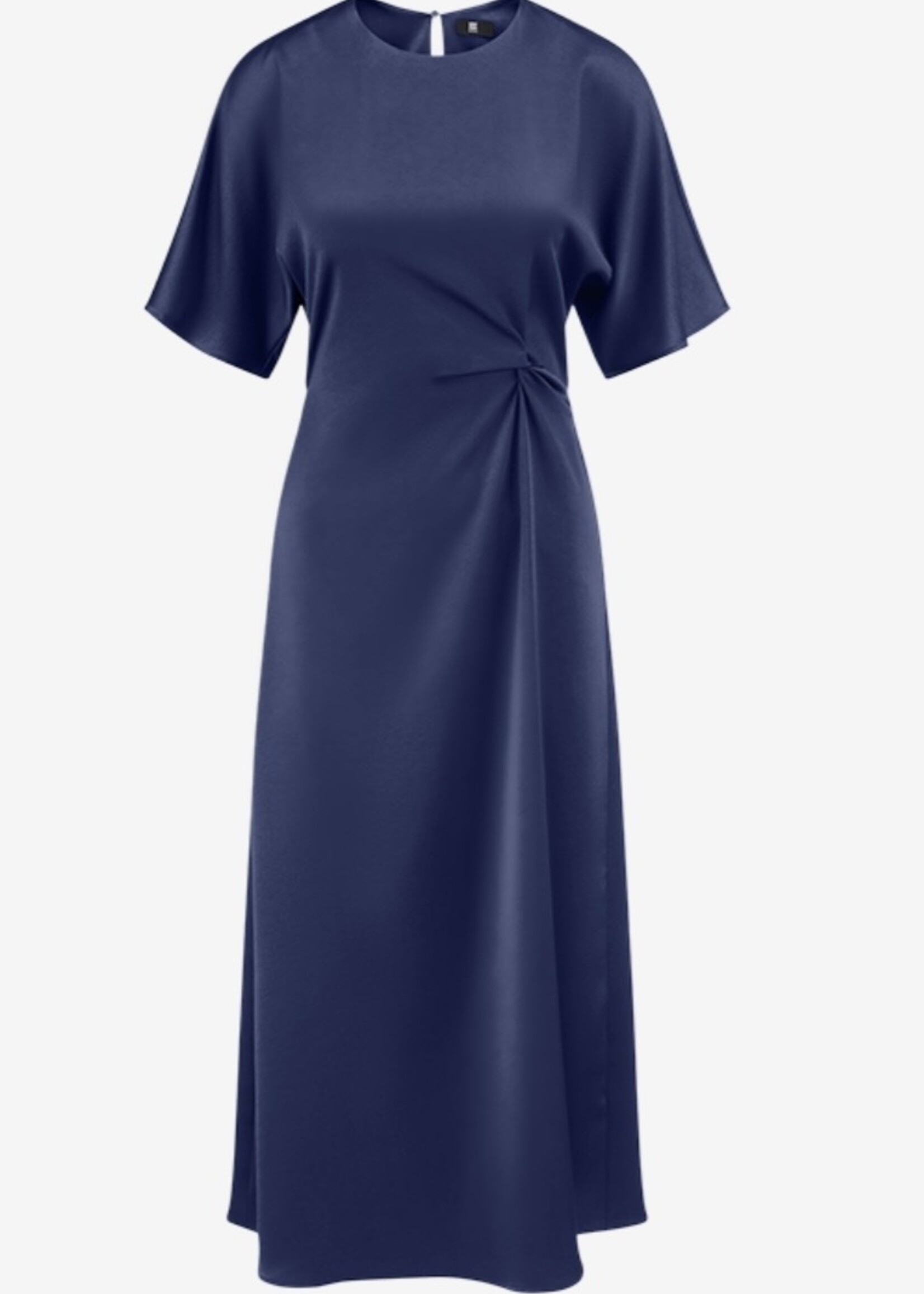 Blauwe jurk met detail in de taille