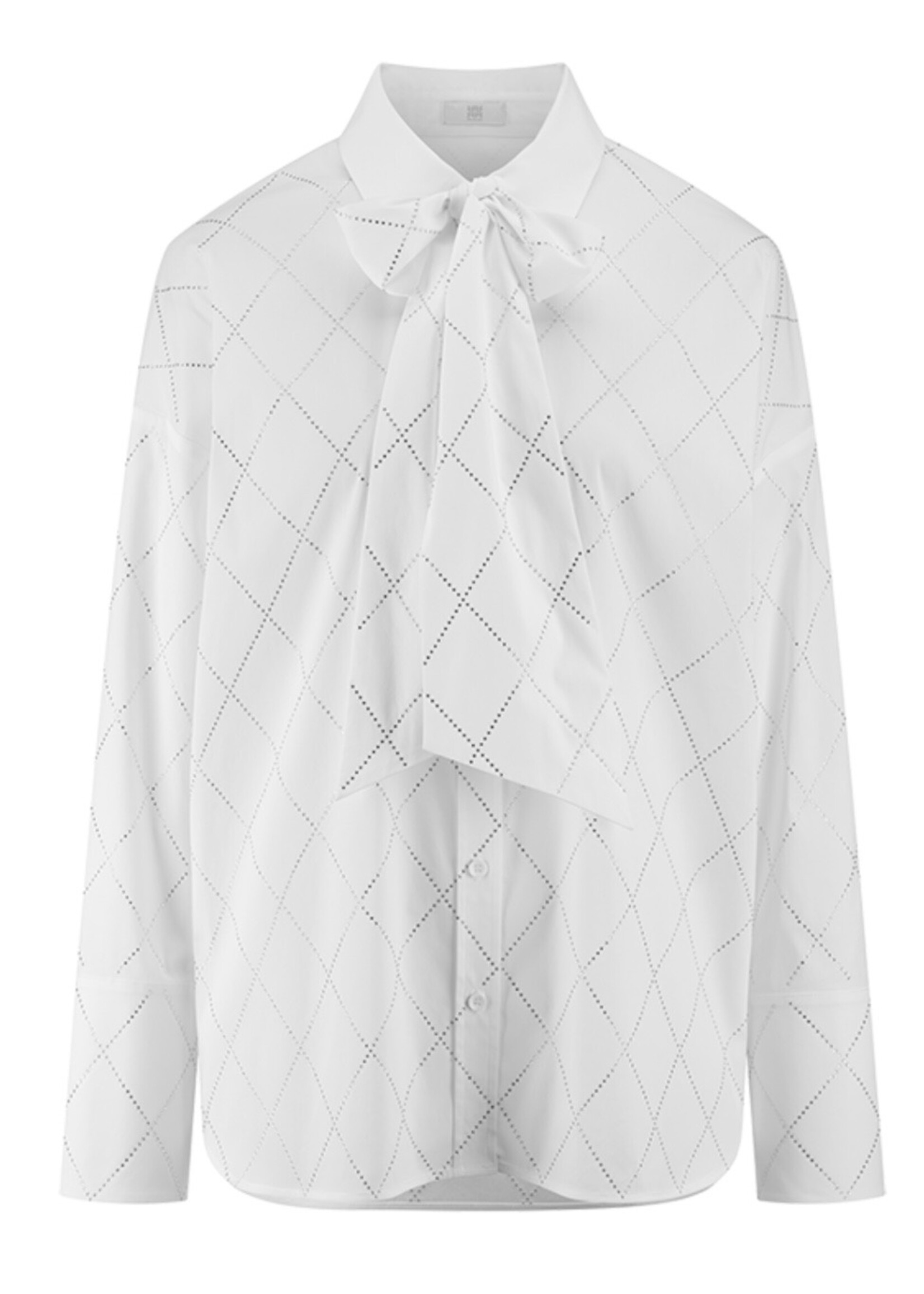 White Poplin Blouse With Ruffles and Rhinestones