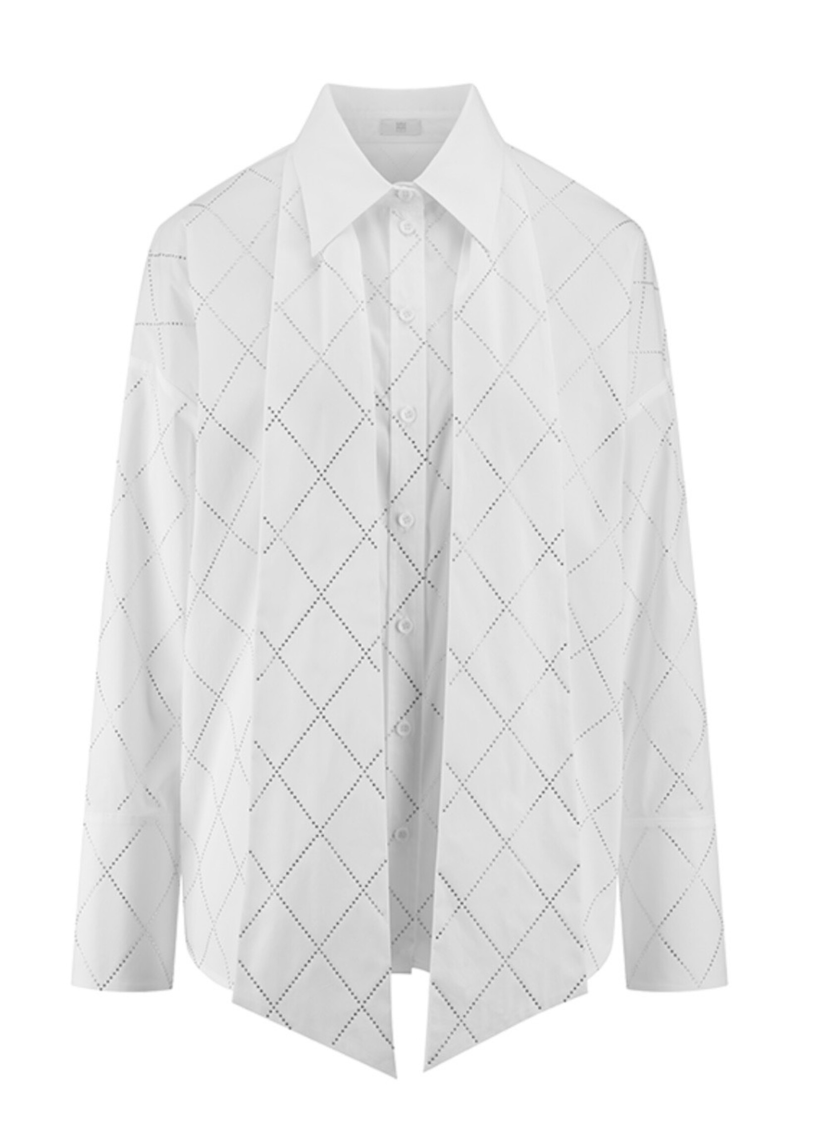 White Poplin Blouse With Ruffles and Rhinestones