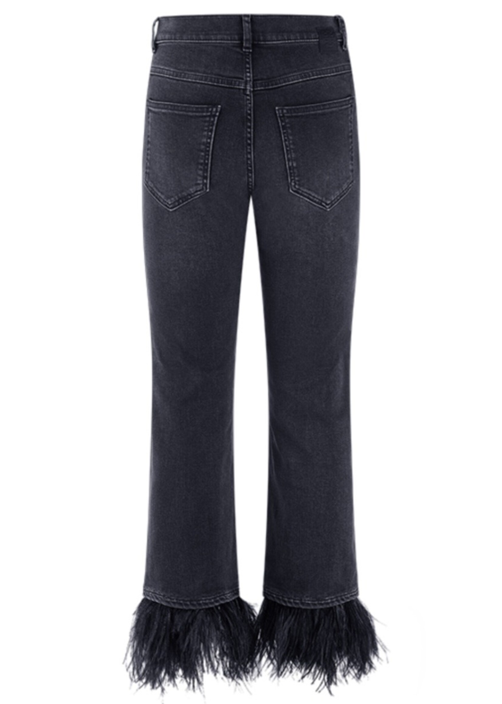 Dark Grey Used Wash Hose Baby Bootcut  With Feathers