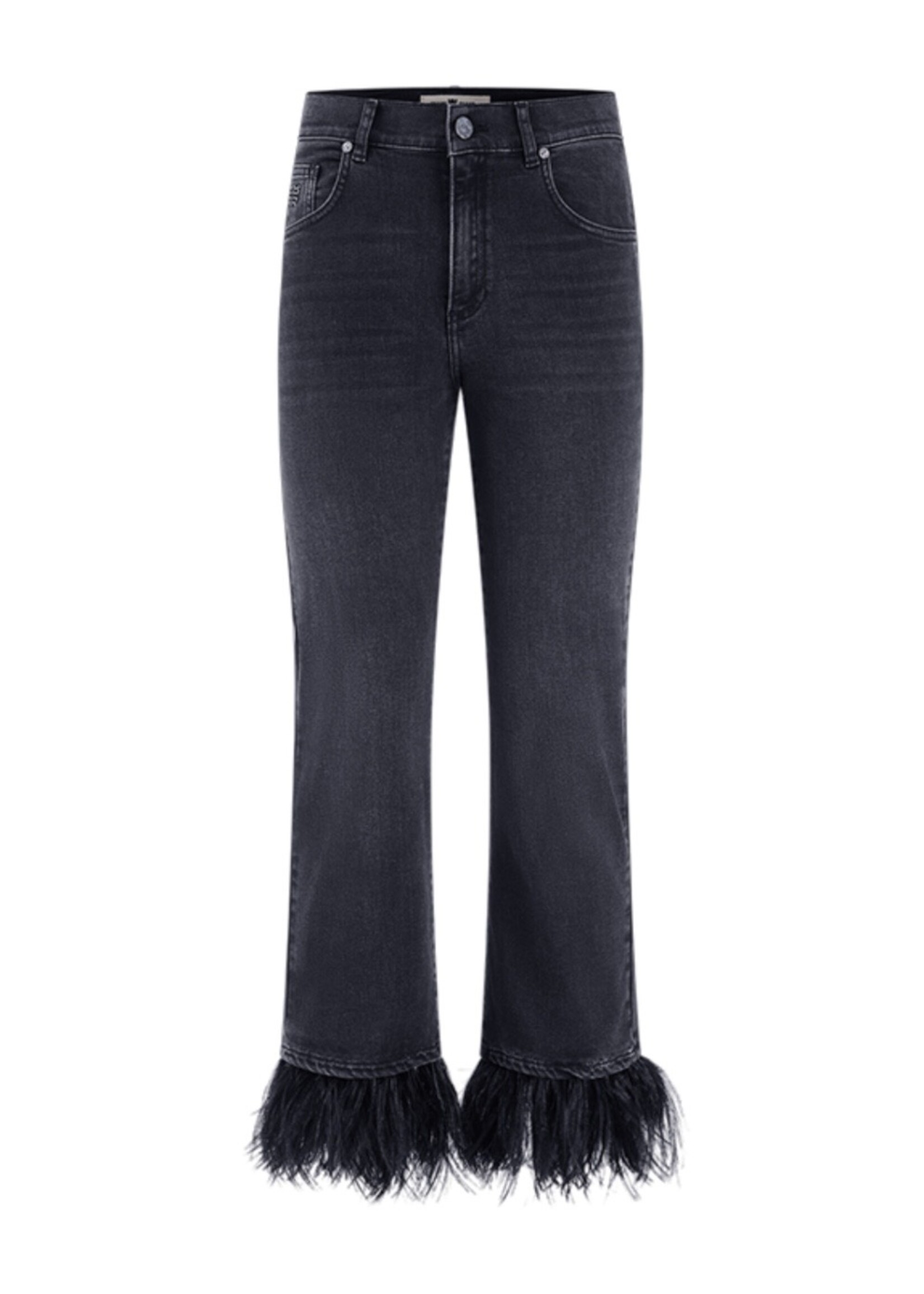 Dark Grey Used Wash Hose Baby Bootcut  With Feathers