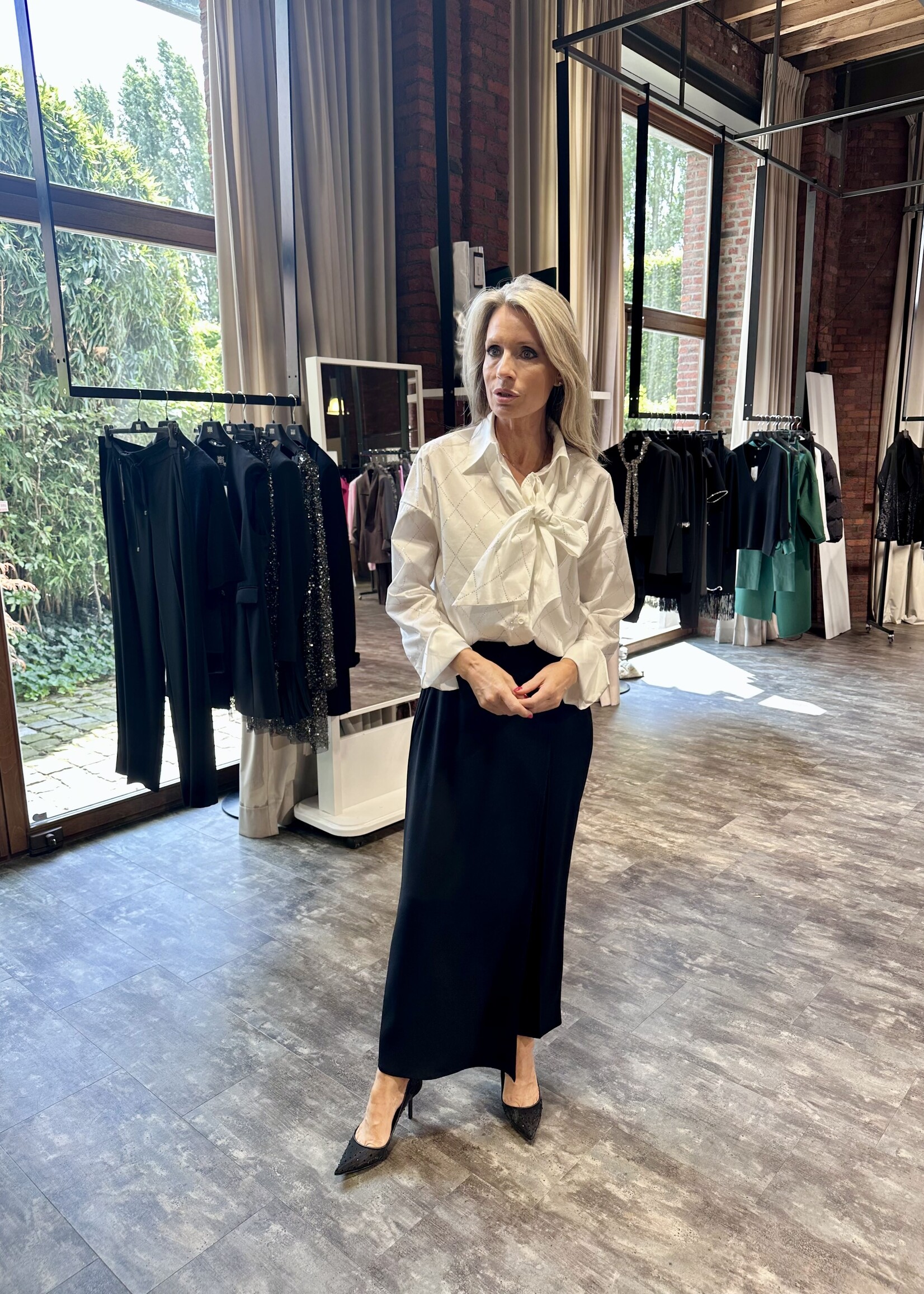 White Poplin Blouse With Ruffles and Rhinestones