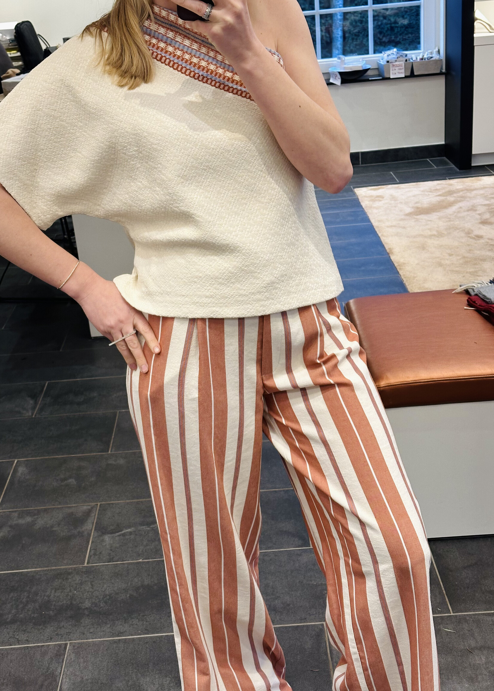Trousers Rule N°69 Linen Stripes Cinnamon