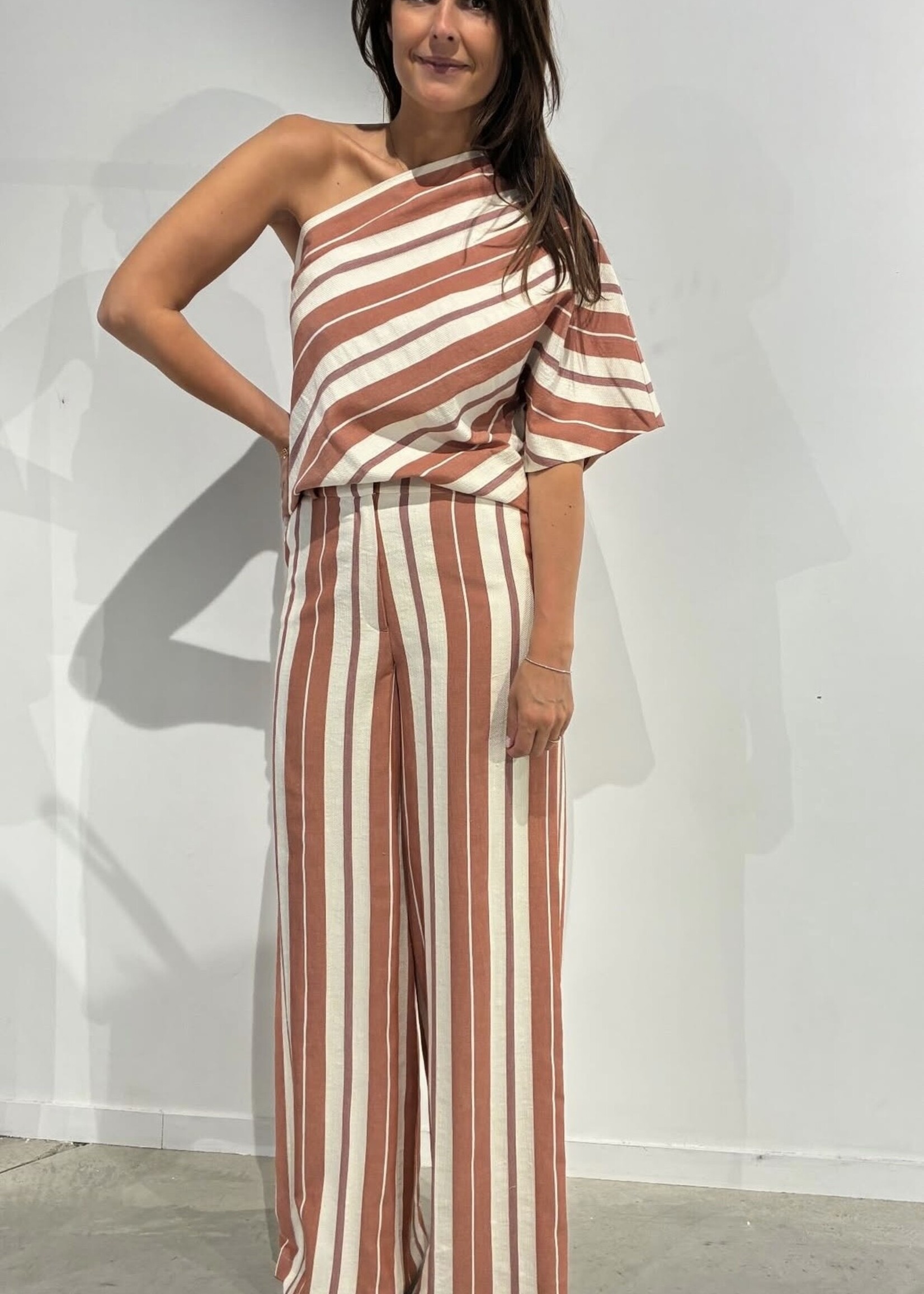 Trousers Rule N°69 Linen Stripes Cinnamon