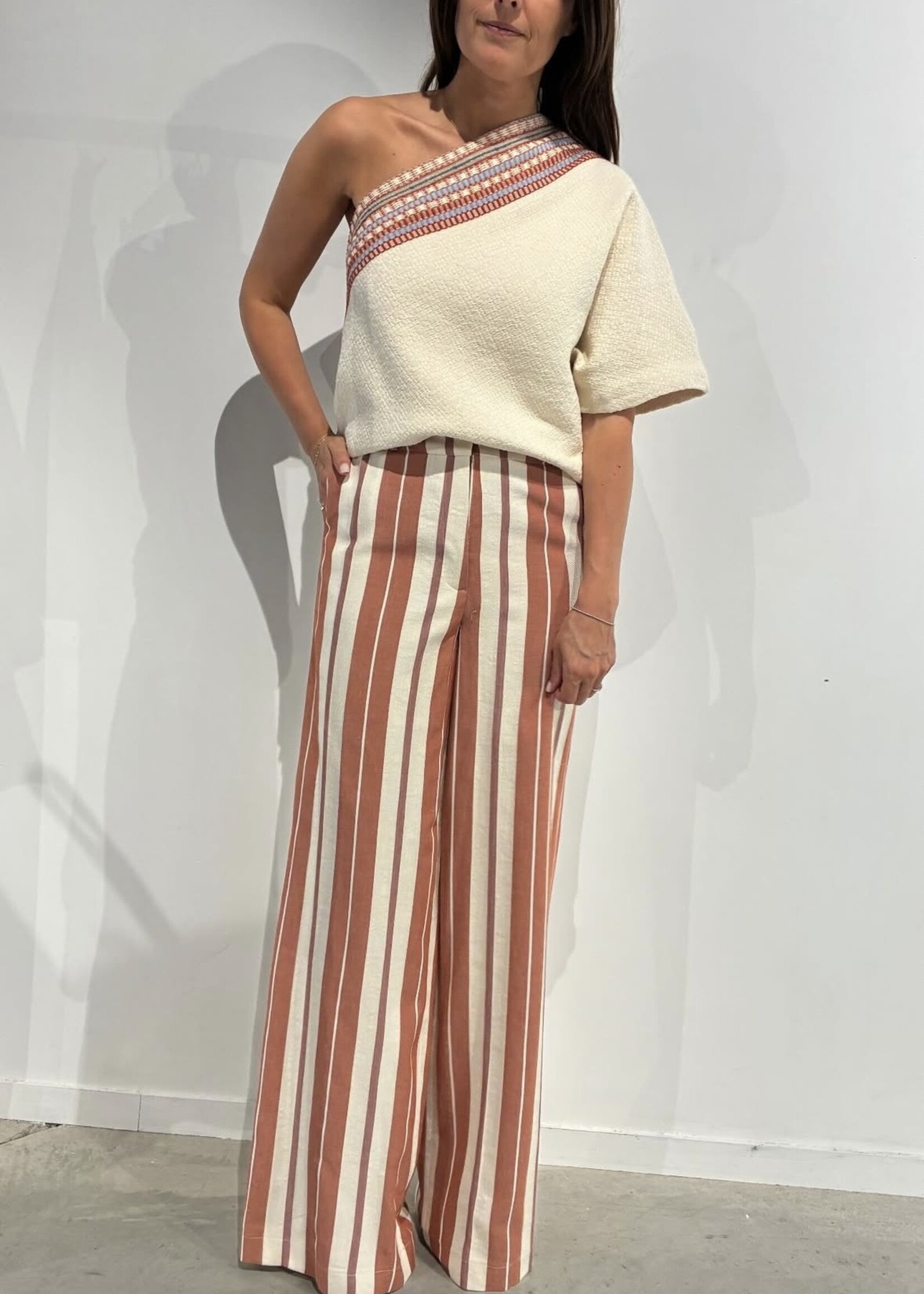 Trousers Rule N°69 Linen Stripes Cinnamon