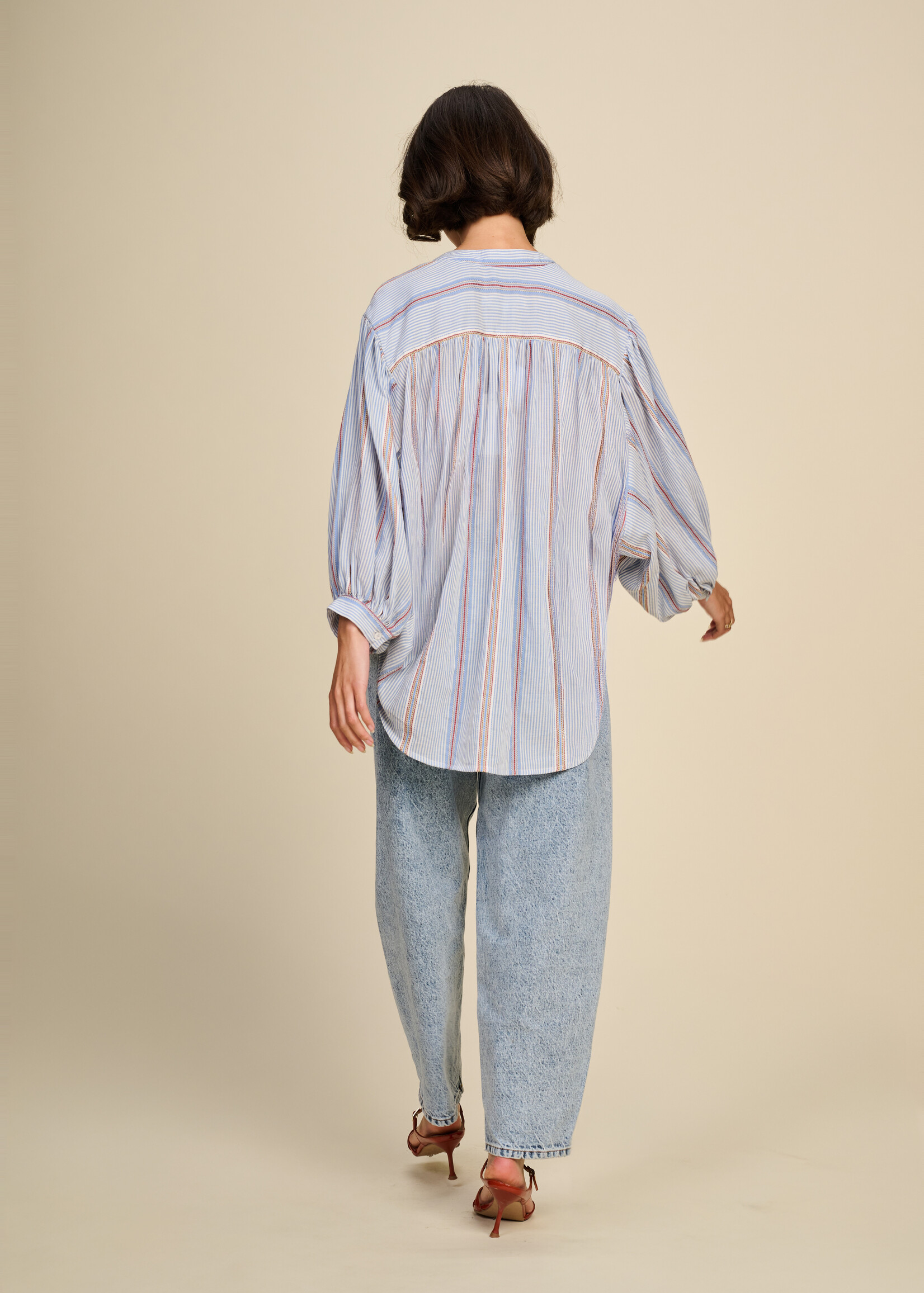 Blouse Rule N°65 Blouse Cotton Voile Stripes Denim Blue