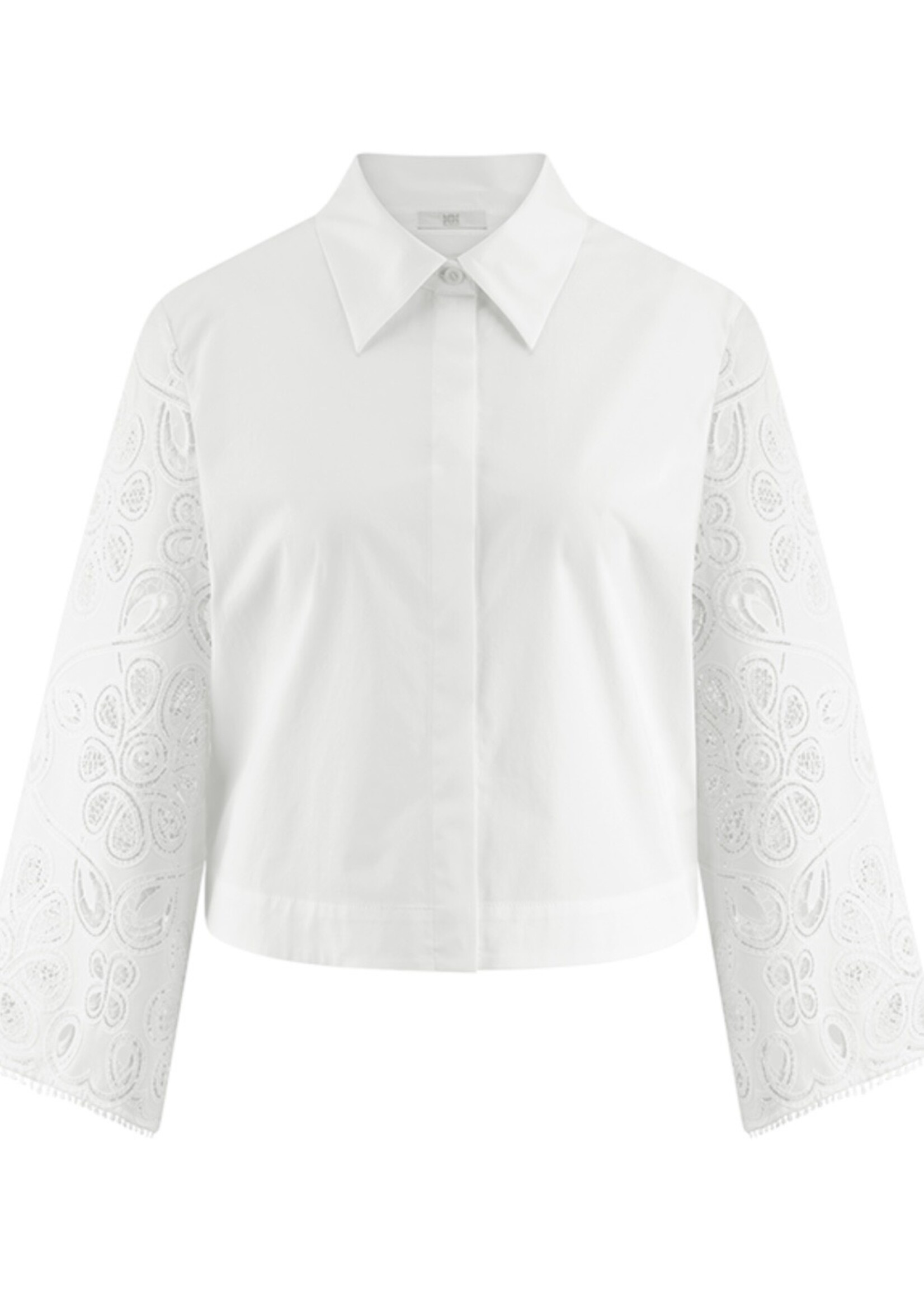 Witte Poplin Blouse Met Geborduurde Mouwen