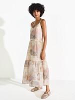 Maxi Dress With Cactus Print Straw Patterned