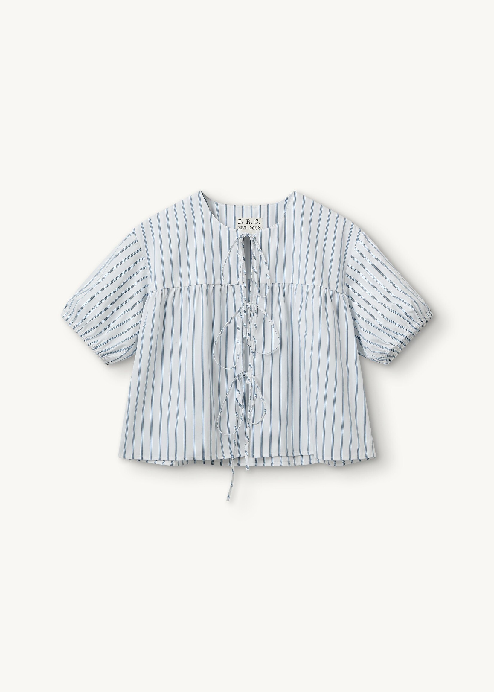 Mattia Puff Blouse White Blue Stripe