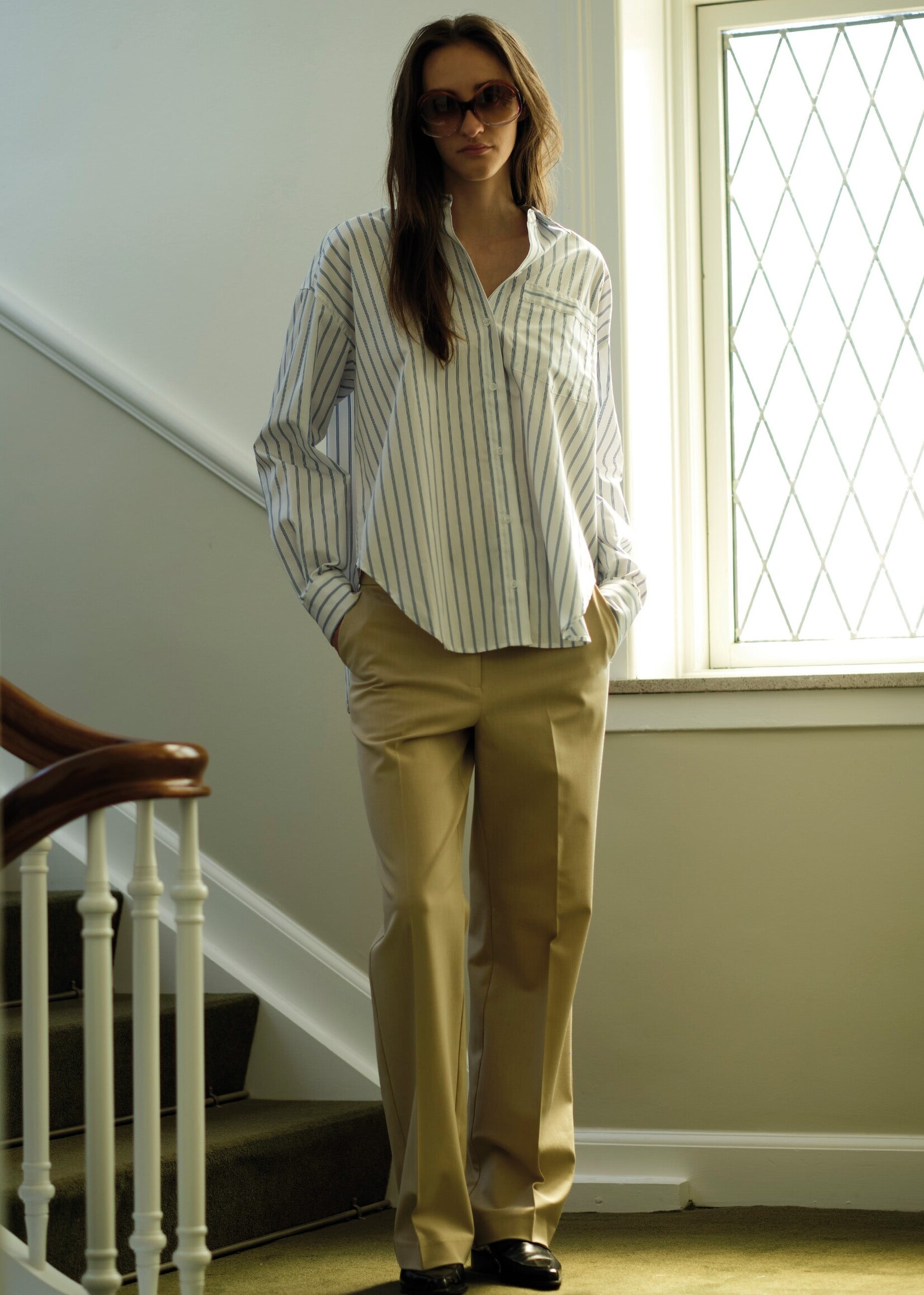Mattia Oversized Shirt White Blue Stripe