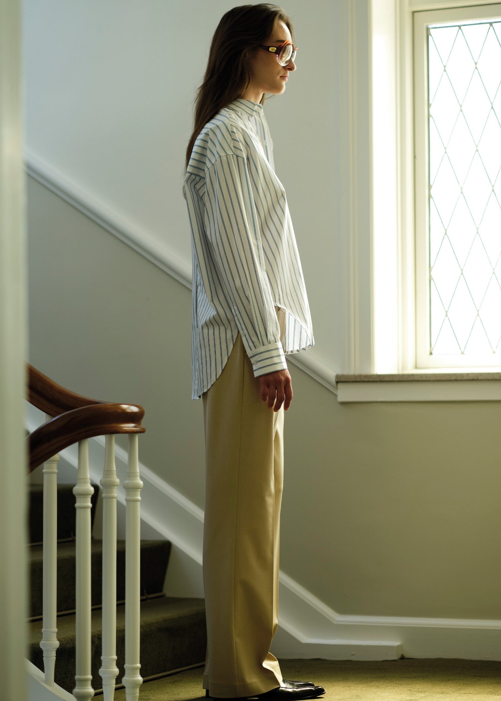 Mattia Oversized Shirt White Blue Stripe