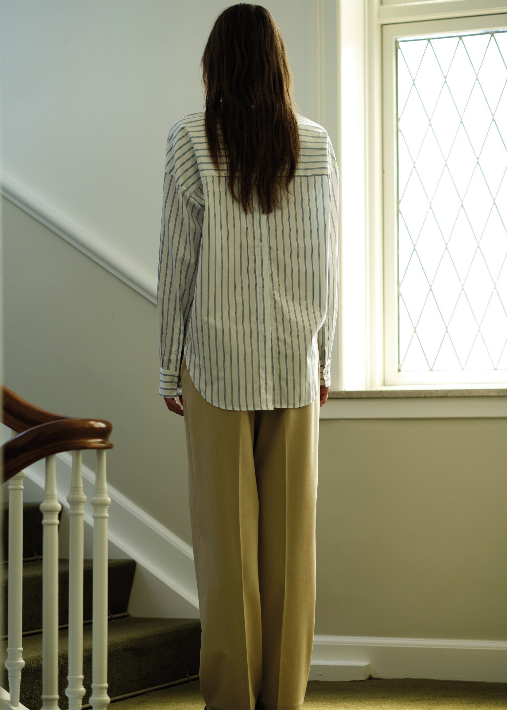 Mattia Oversized Shirt White Blue Stripe