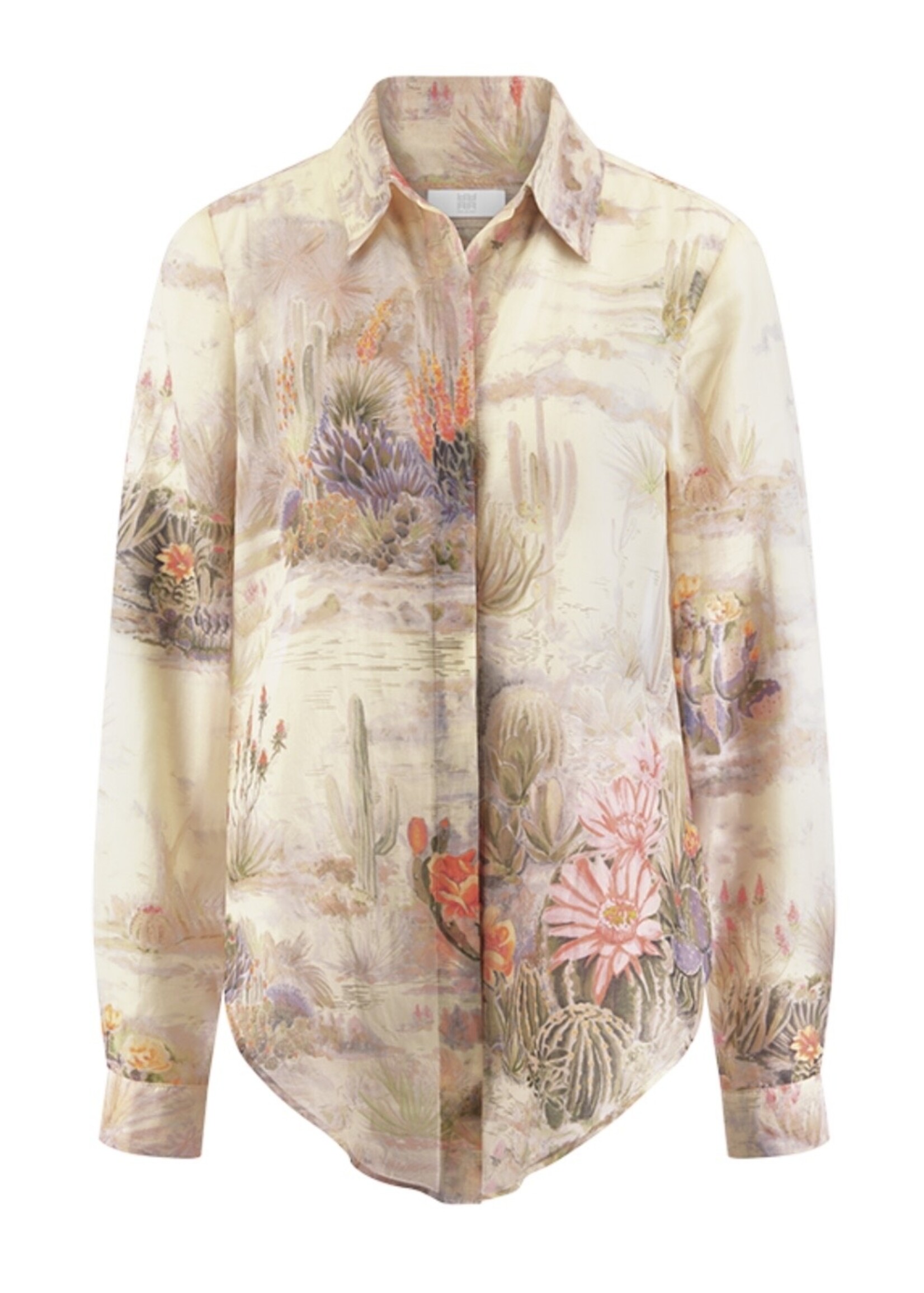 Blouse with Cactus Print Straw Patterned