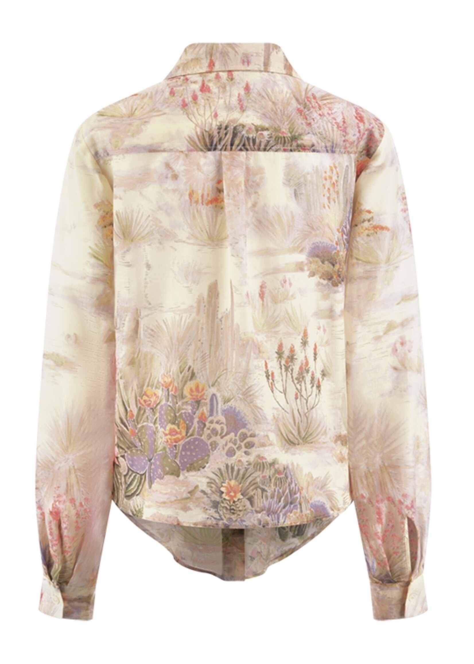 Blouse with Cactus Print Straw Patterned