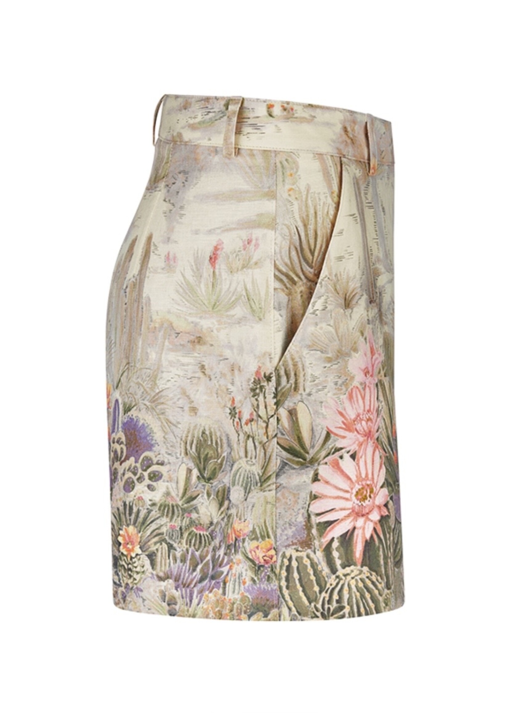 Shorts with Cactus Print Straw Patterned