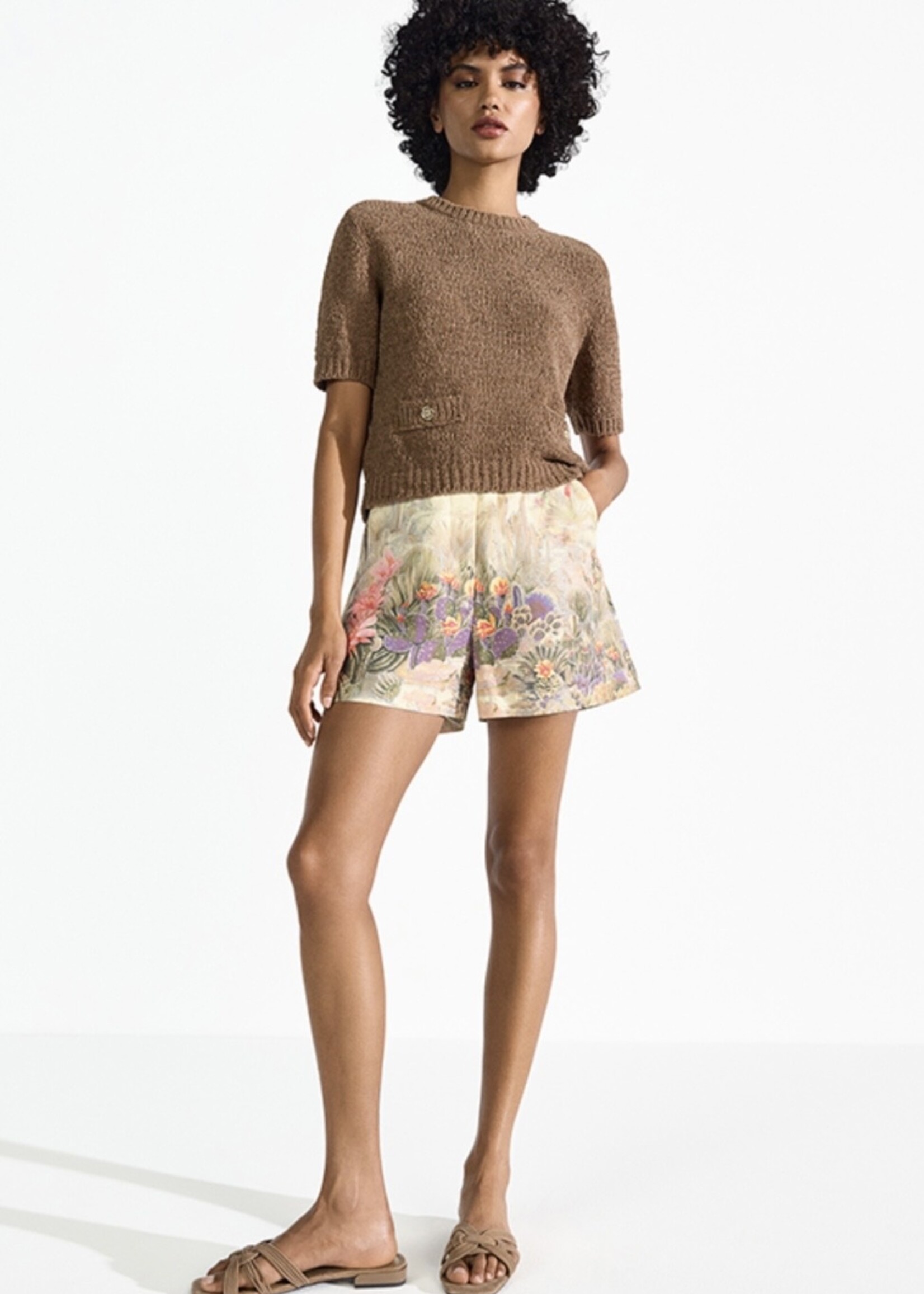 Shorts with Cactus Print Straw Patterned