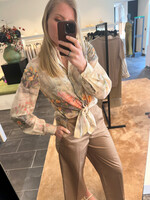 Blouse with Cactus Print Straw Patterned