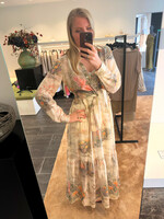 Maxi Dress With Cactus Print Straw Patterned