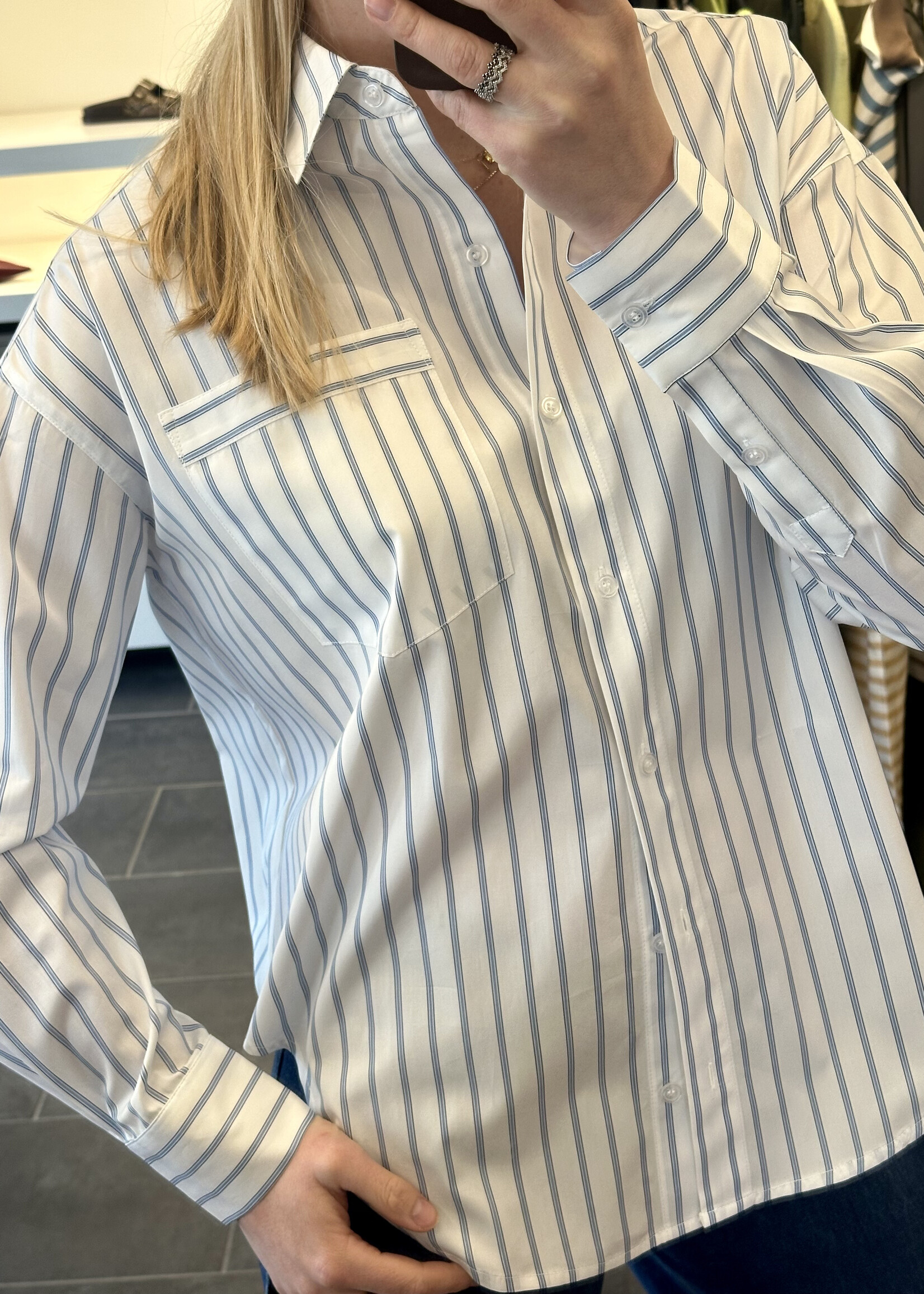 Mattia Oversized Shirt White Blue Stripe