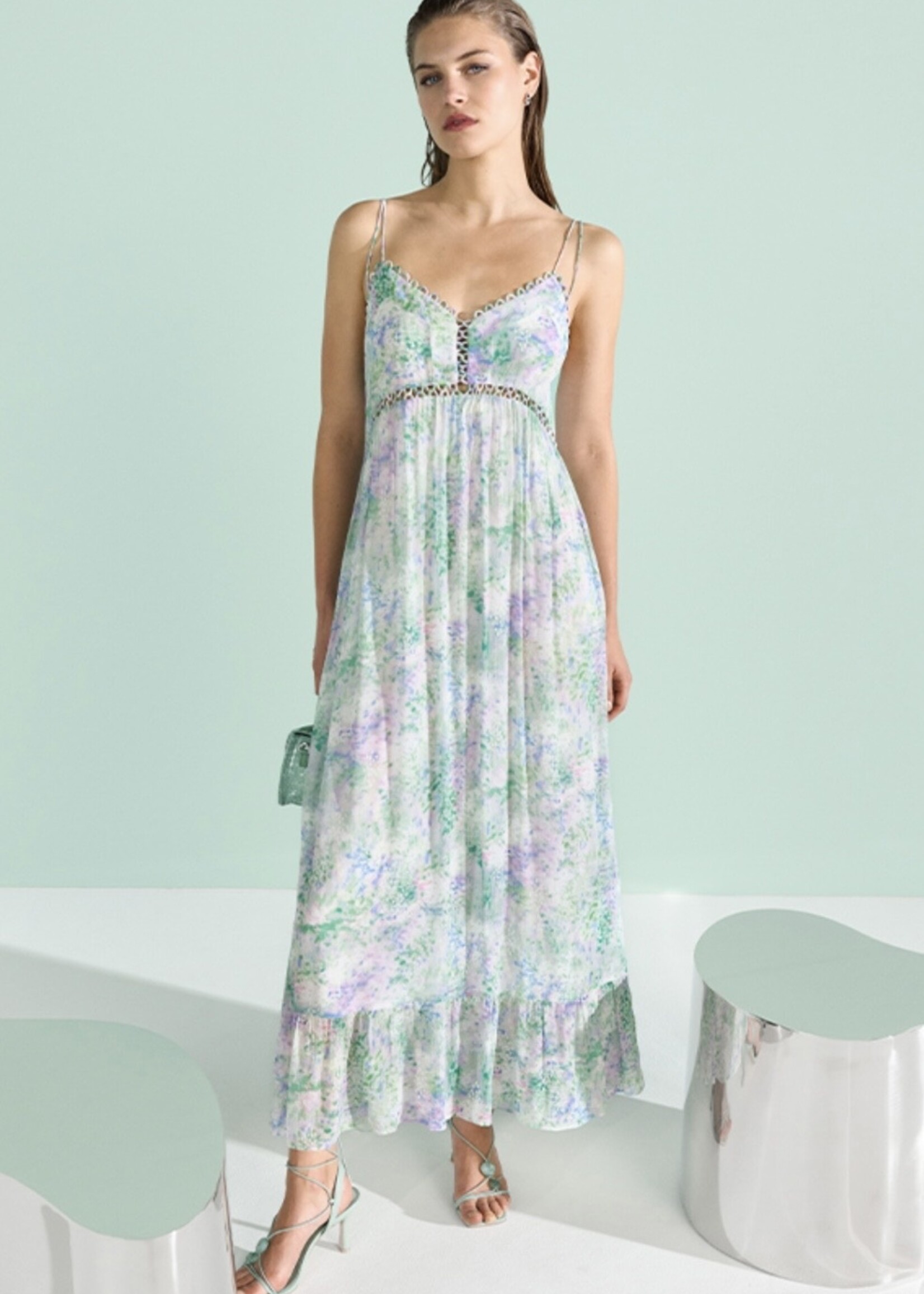 Maxi Dress With Spaghetti Straps Multicolour
