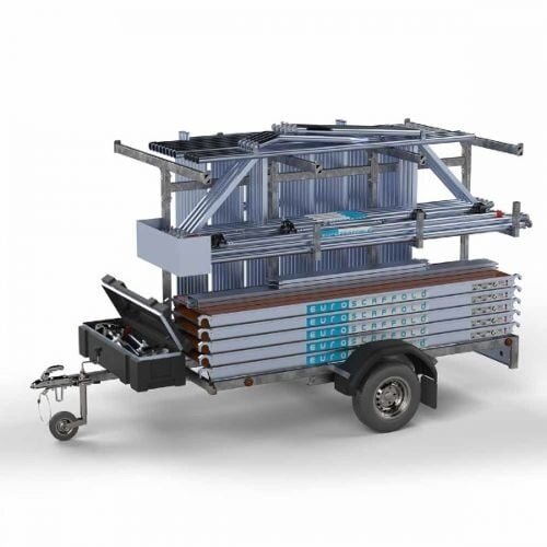 Euroscaffold Steigeraanhanger 305 + Rolsteiger Voorloopleuning Enkel 135 x 305 x 12,2 meter