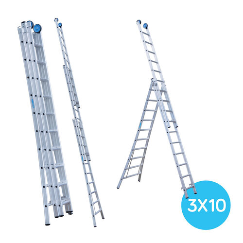 Eurostairs Eurostairs Reformladder driedelig uitgebogen 3 x 10 sporten + gevelrollen