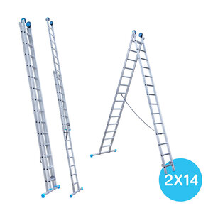 Eurostairs ladder dubbel recht 2 x 14 sporten + gevelrollen